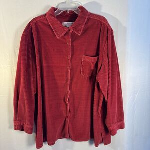 Vintage Cambridge Country Red Corduroy Overshirt Button Up Women’s Top 2XL Retro